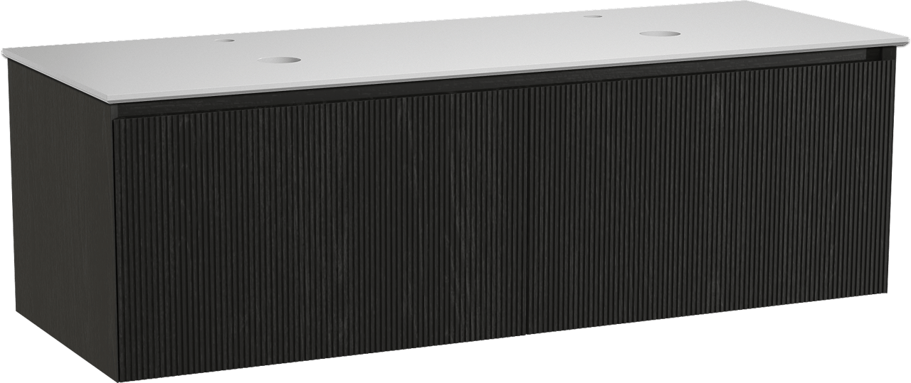 Balmani Fila by Mitra meuble salle de bains suspendu 150 x 55 cm chêne noir avec Facetta tablette double en solid surface blanc mat, Nervure droite symétrique verticale