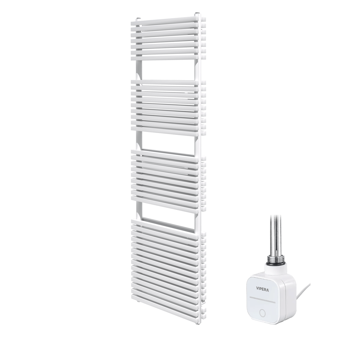Vipera Vesuvio dubbele handdoekradiator 50 x 180 cm elektrische verwarming mat wit zij- en middenaansluiting 1.500W, weerstand inbegrepen