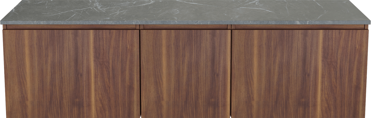 Balmani Sfera by Lucida meuble salle de bains suspendu 180 x 55 cm noyer américain avec Stretto tablette simple ou double en marbre pietra grey