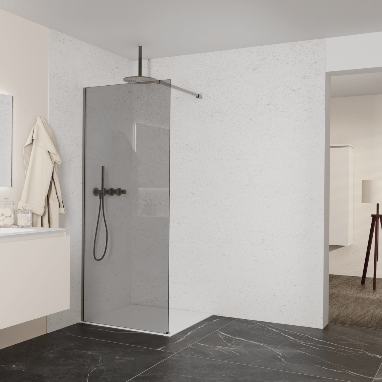 Balmani Modular inloopdouche: 90 x 200 cm, Rookglas, Brushed GunMetal profielen