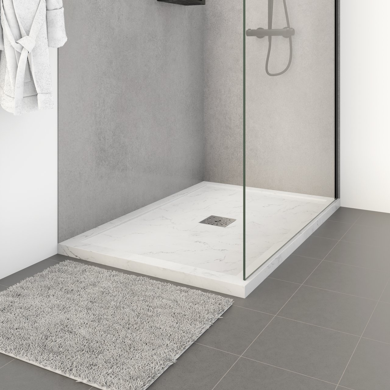 Linie Lido douchebak 120 x 80 cm composietmarmer witte marmer look leisteenstructuur