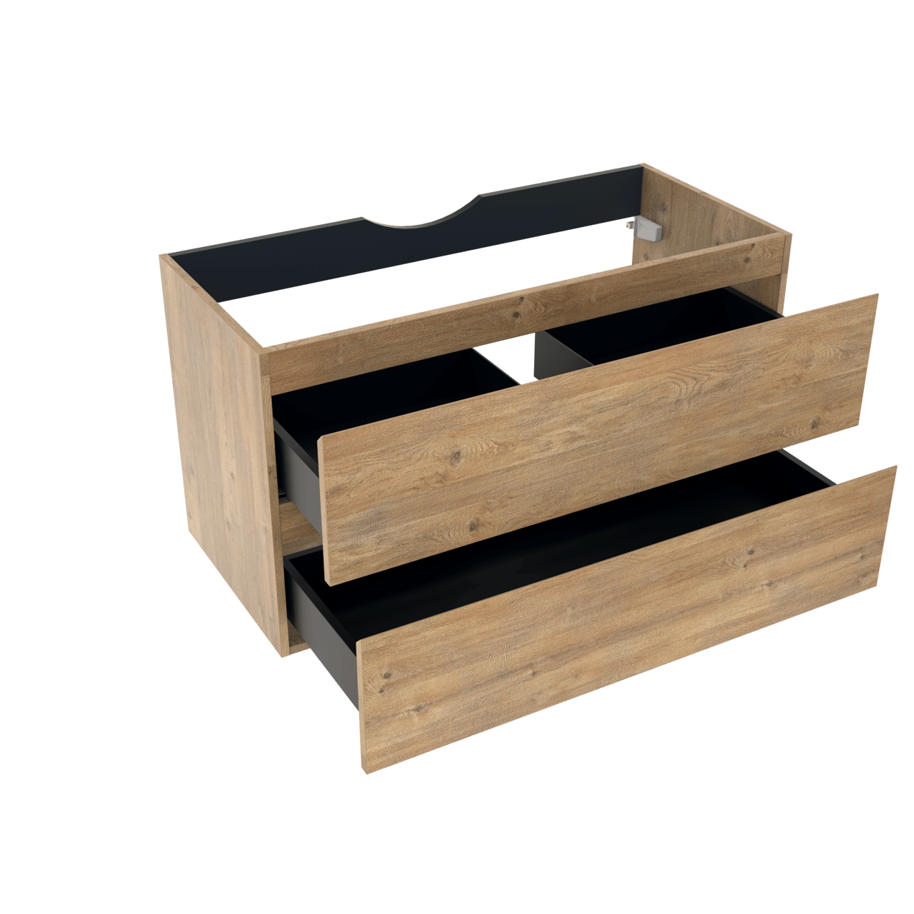 Linie Lado hängendes Möbelstück Set: 100 x 46 cm, Naturbelassene Eiche, mit Lado Einzel- oder Doppel Waschtischplatte, Melamin Schiefergrau