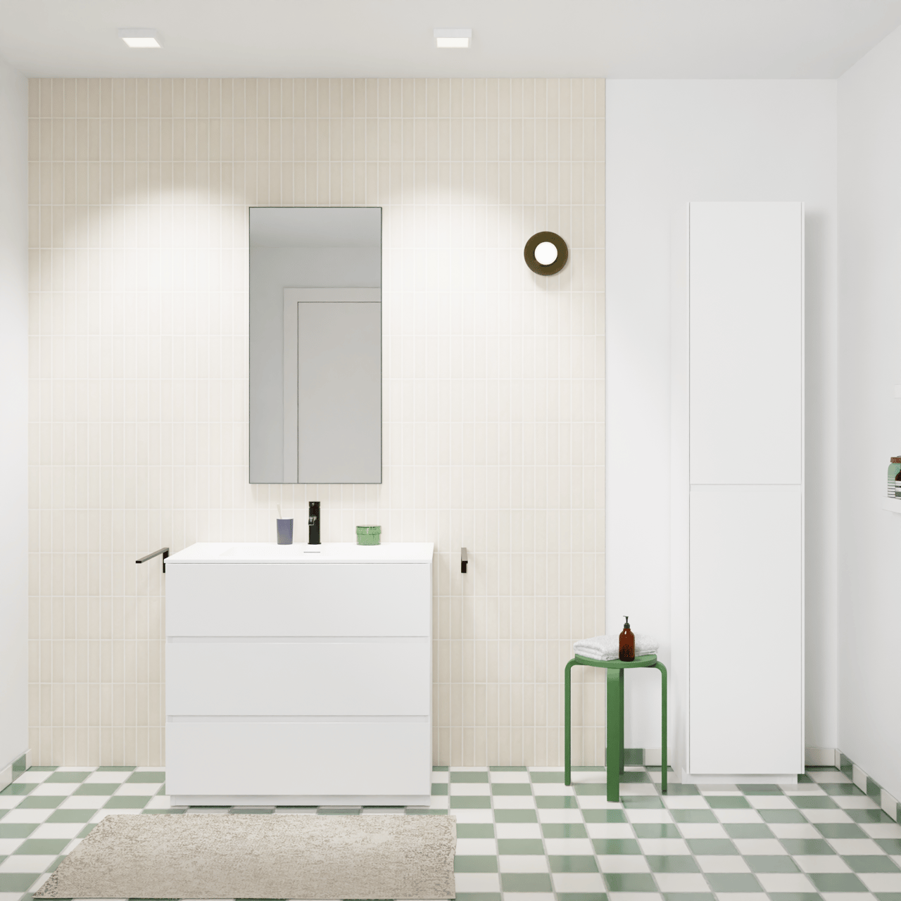 Storke Edge meuble salle de bains à poser 85 x 52 cm blanc mat avec Mata plan simple en solid surface blanc mat