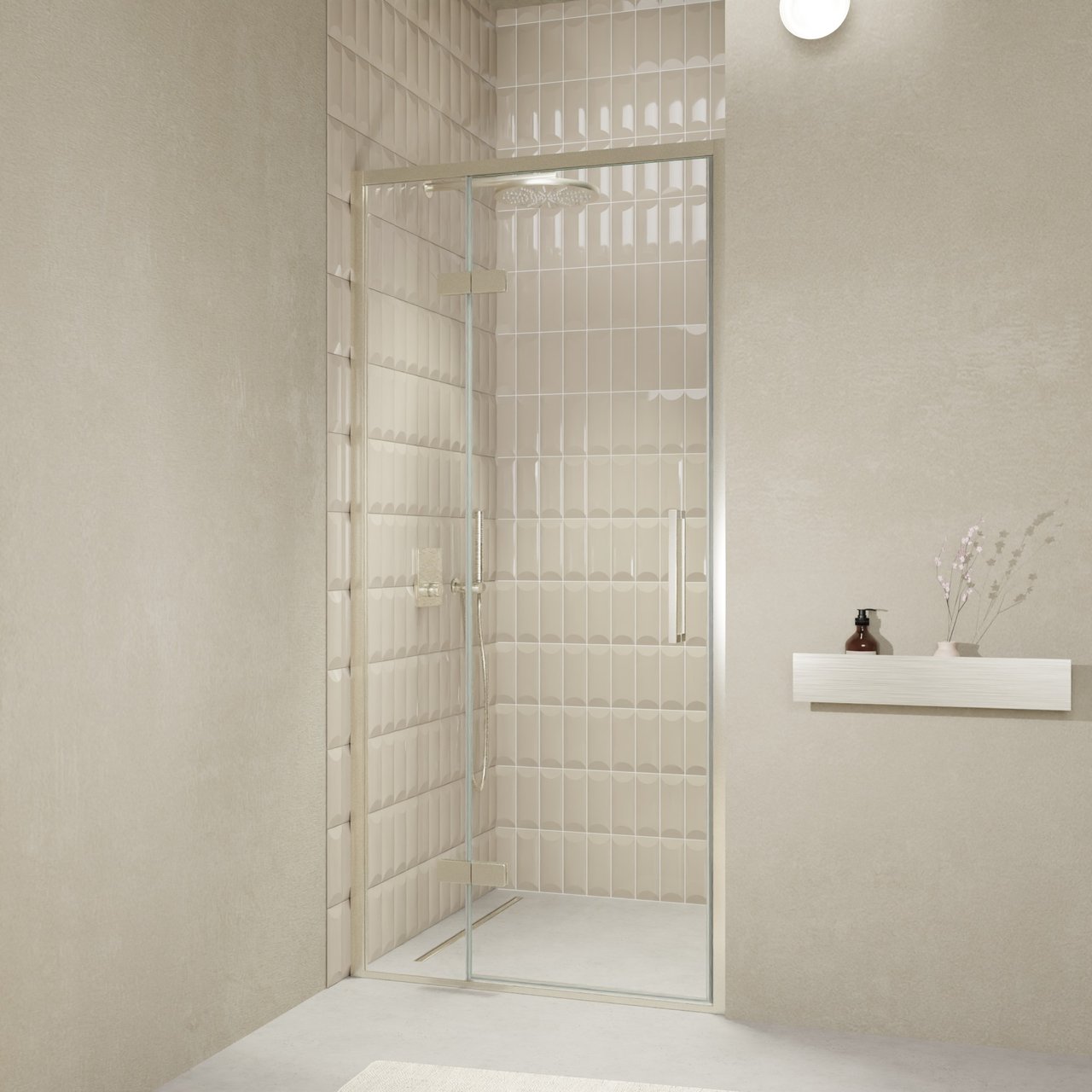 Balmani Senses Design Dusche Drehtür, Links, 100 cm x 210 cm, Klarglas, Profil Brushed CoolMetal