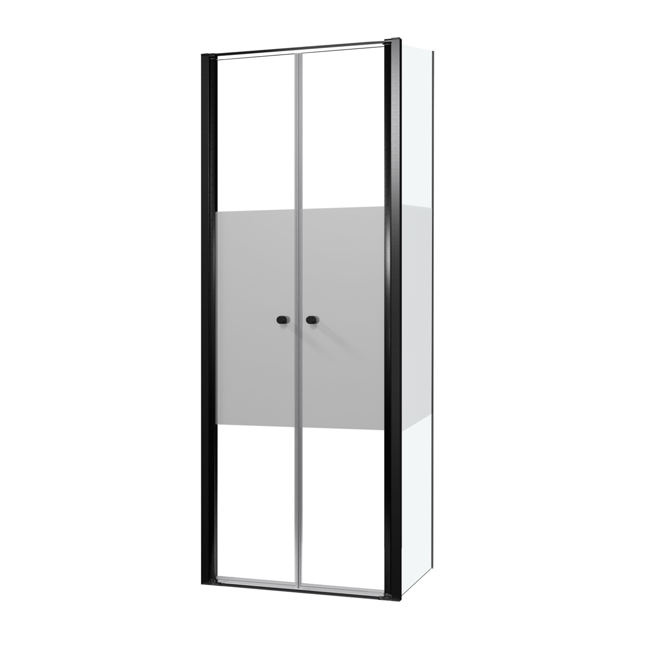 Luca Varess Kuresa douchehoek met pendeldeur met vaste zijwand 80 x 80 x 200 cm helder glas met matte strook en mat zwarte profielen