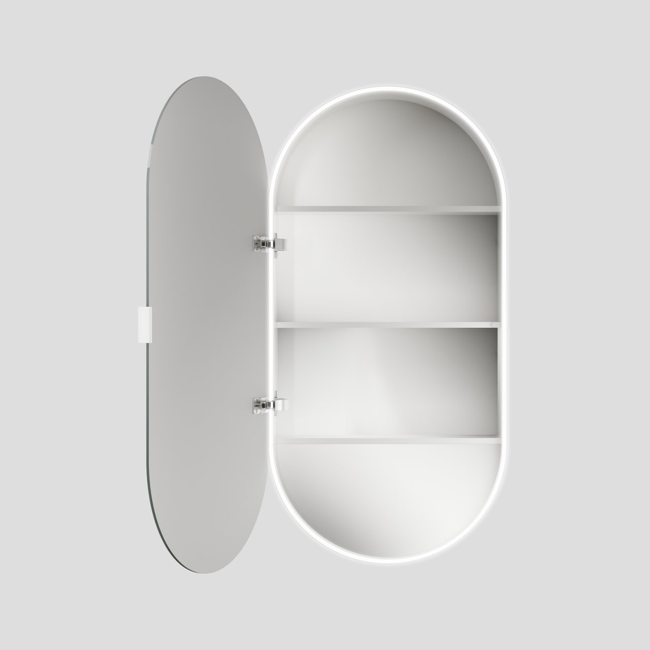 Luca Varess Oval spiegelkast ovaal 45 x 90 cm mat wit met spiegelverlichting