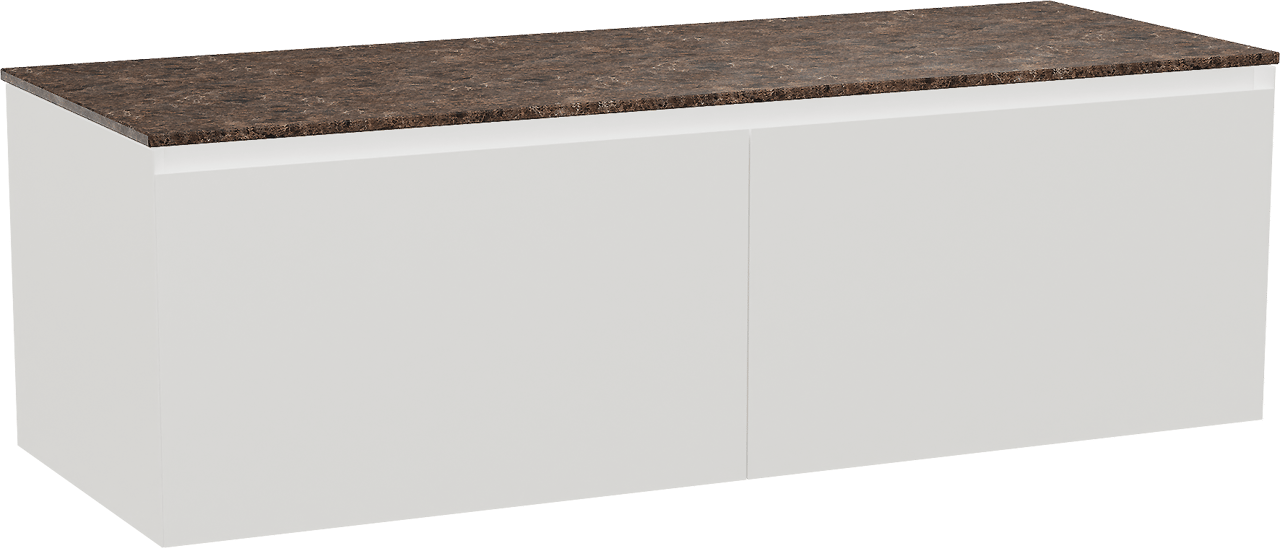 Balmani Idra by Mitra meuble salle de bains suspendu 150 x 55 cm blanc mat avec Stretto tablette simple ou double en marbre dark emperador