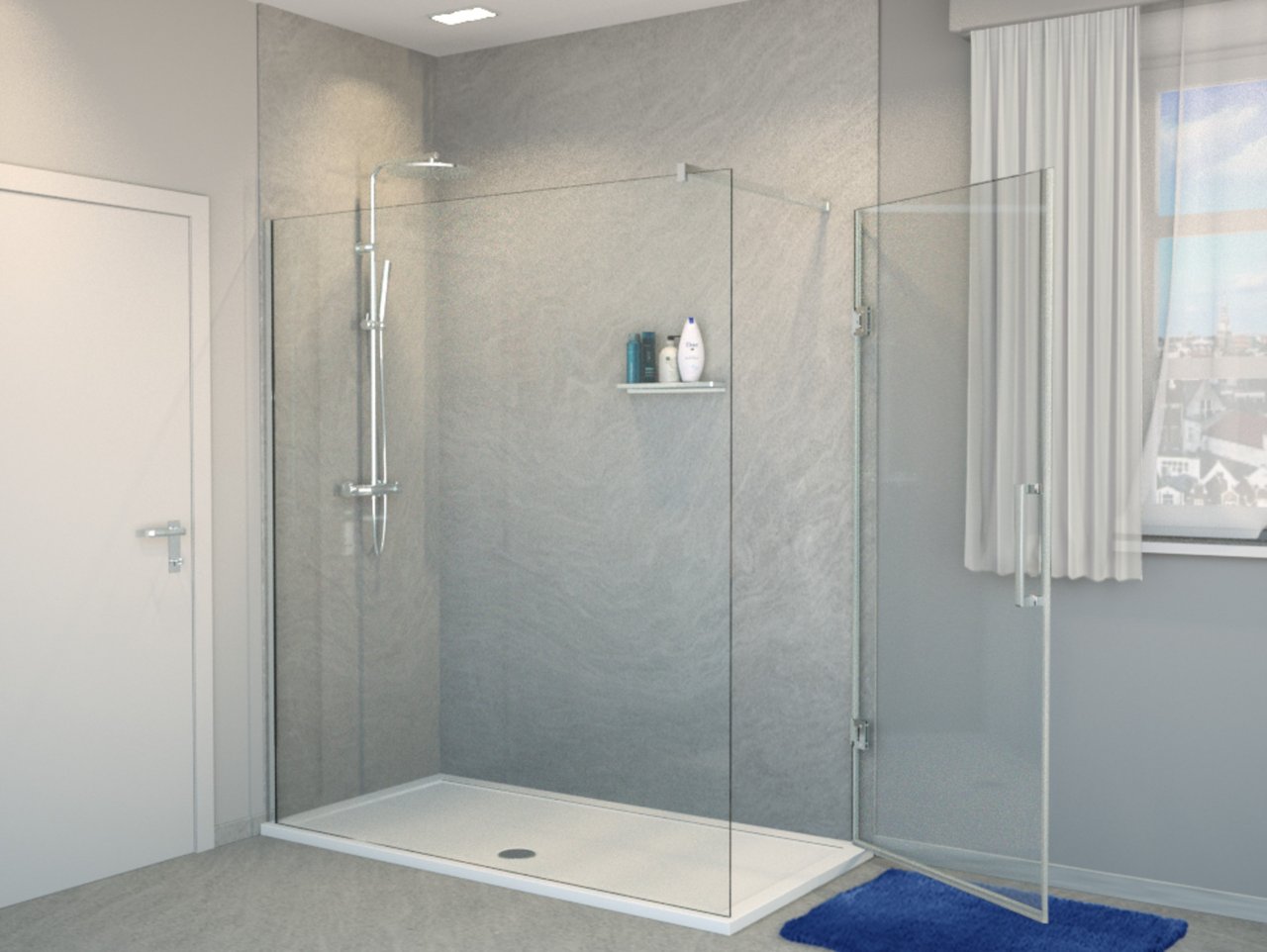 Balmani Modular inloopdouche met deur 180 x 200 cm helder glas glanzend chroom profiel