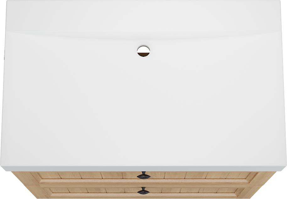 Balmani Lemon staand badkamermeubel 90 x 55 cm, fineer natuur eik met Wave enkele wastafel in mat wit