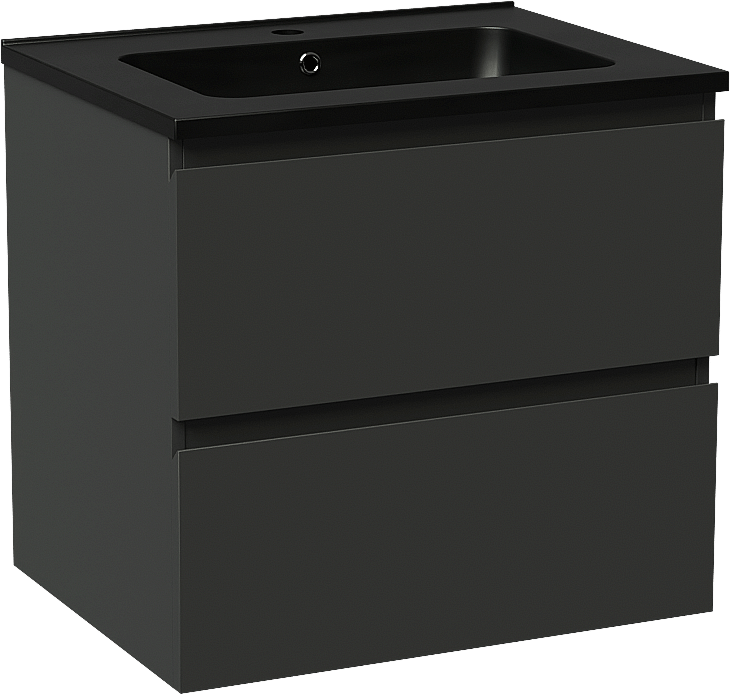 Linie Lado meuble salle de bains suspendu 60 x 46 cm noir mat avec Vano plan simple en marbre composite noir mat