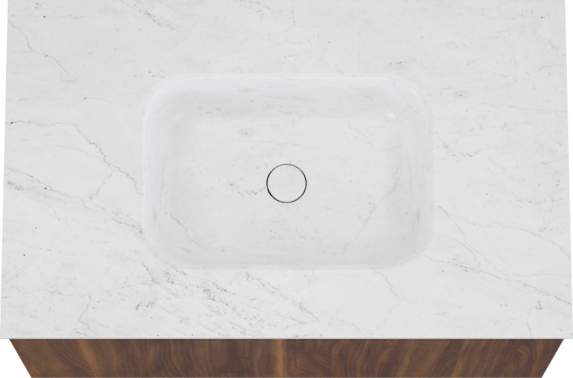 Balmani Sfera by Lucida hängendes Möbelstück Set: 90 x 55 cm, Amerikanischer Nussbaum, mit Tablo Arcato Einzelwaschtisch, Marmor Carrara