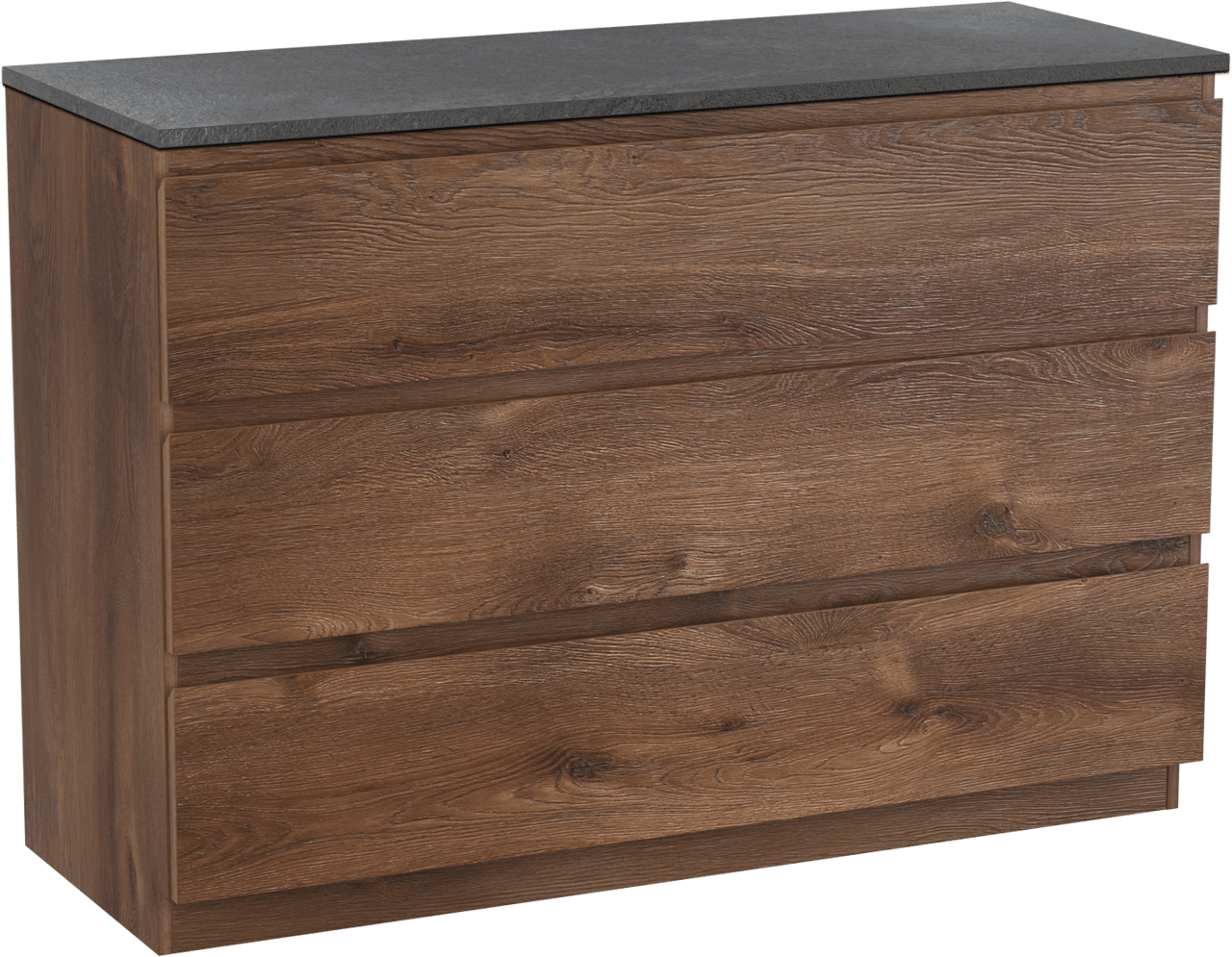 Linie Lado freistehendes Möbelstück Set: 120 x 46 cm, Braune Eiche, mit Lado Einzel- oder Doppel Waschtischplatte, Melamin Schiefergrau