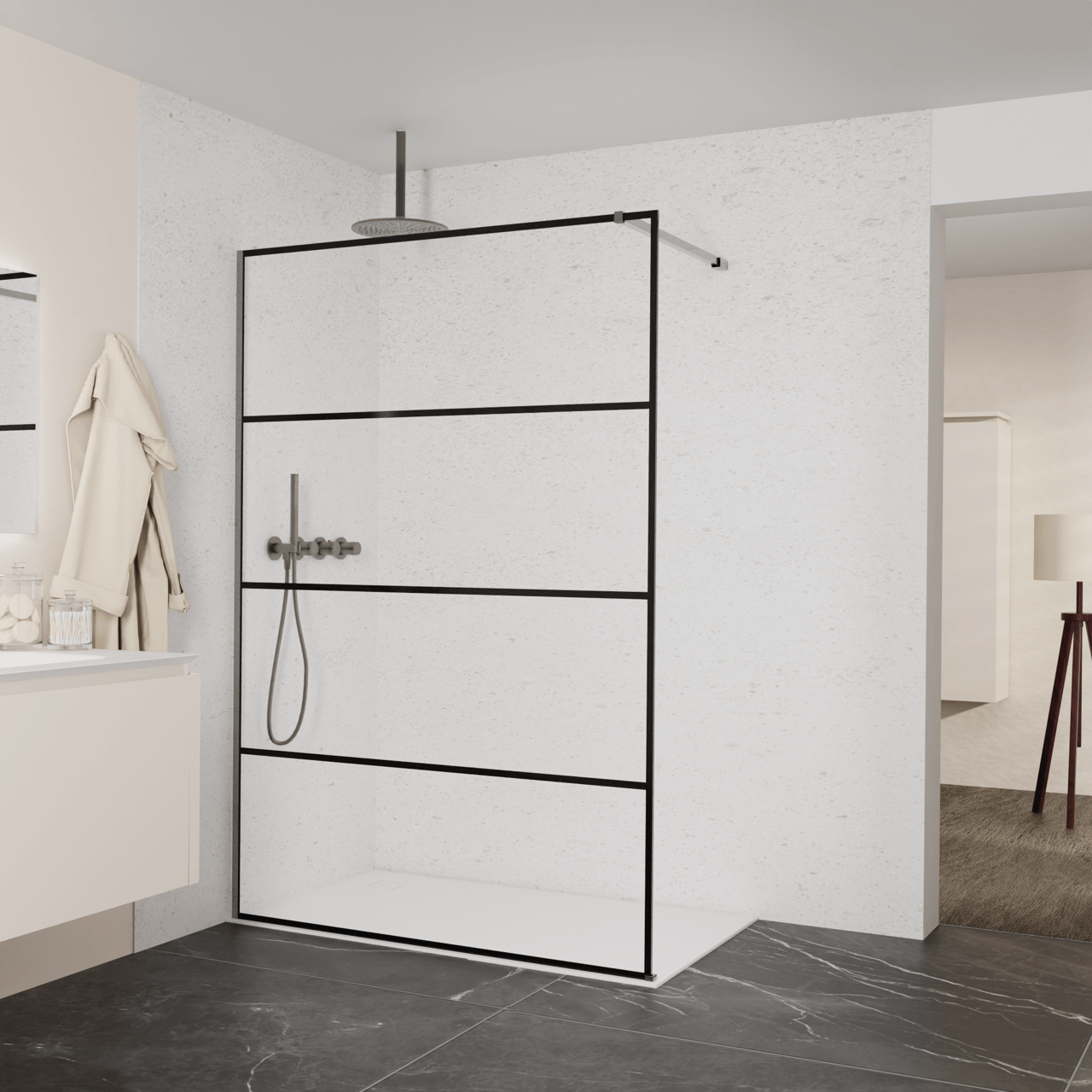 Balmani Modular inloopdouche: 140 x 200 cm, Lined, Brushed GunMetal profielen