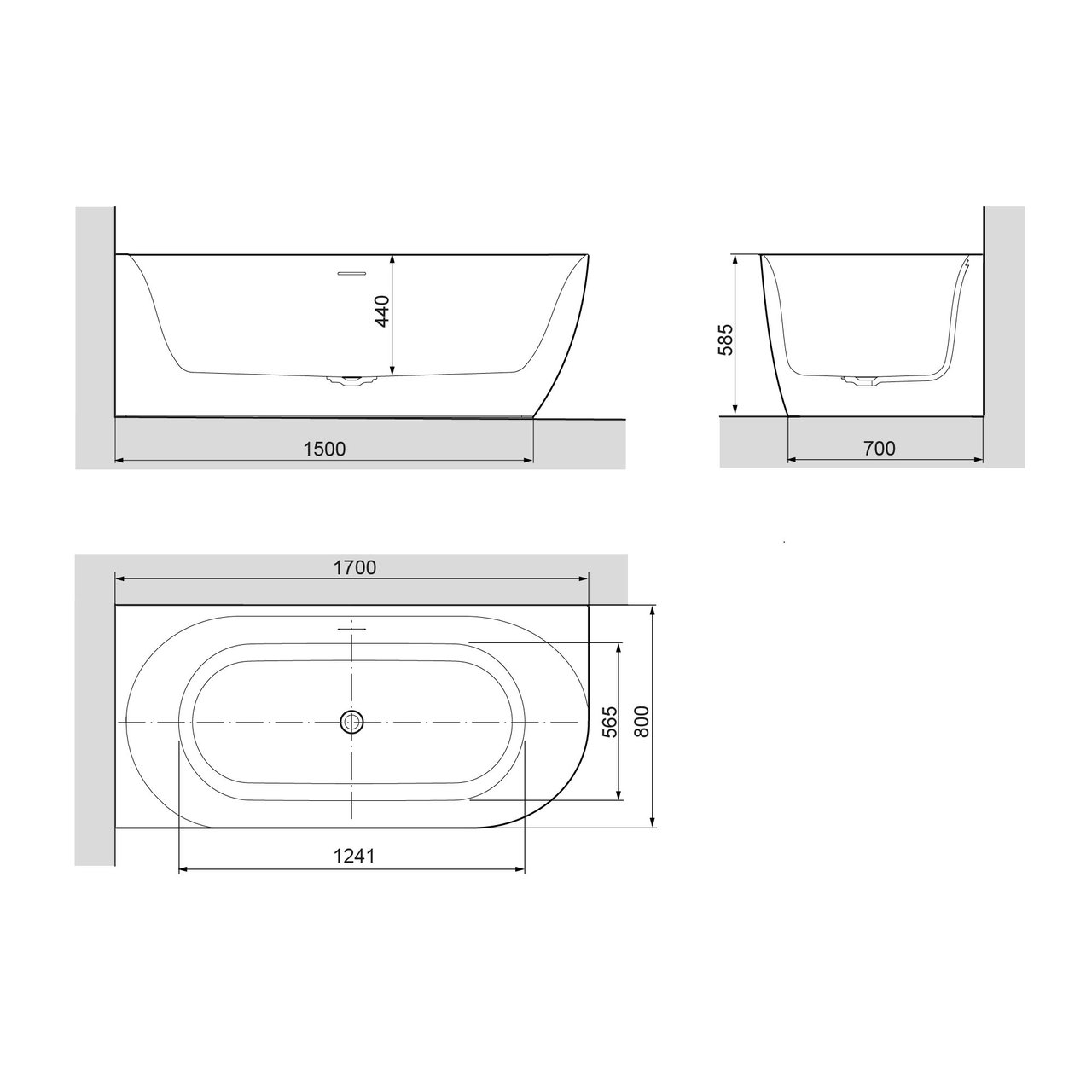 Luca Varess Otello 2-Personen-Eckbadewanne: links, 170 x 80 cm, Acryl, Weiß Glänzend, inklusive Ablaufventil