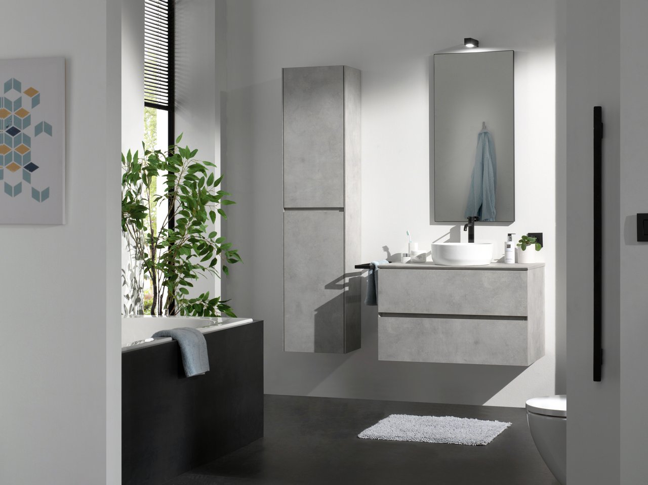 Storke Edge hängender Hochschrank, Beton silbergrau, 40 x 30 x 170 cm