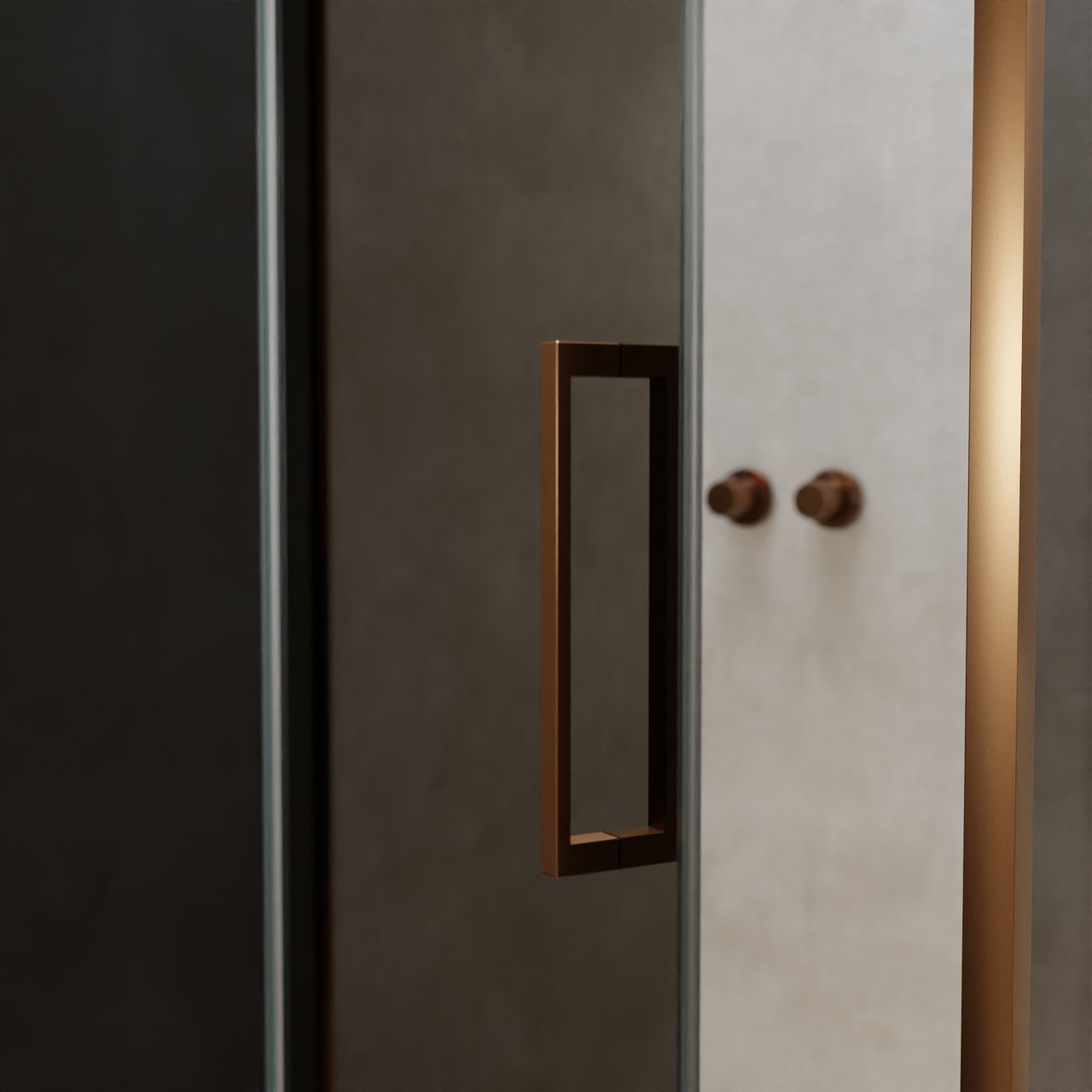 Balmani Senses Design douchehoek met linkse draaideur en vaste zijwand, 120 x 100 cm, Rookglas, Brushed Rosegold profielen, met coating