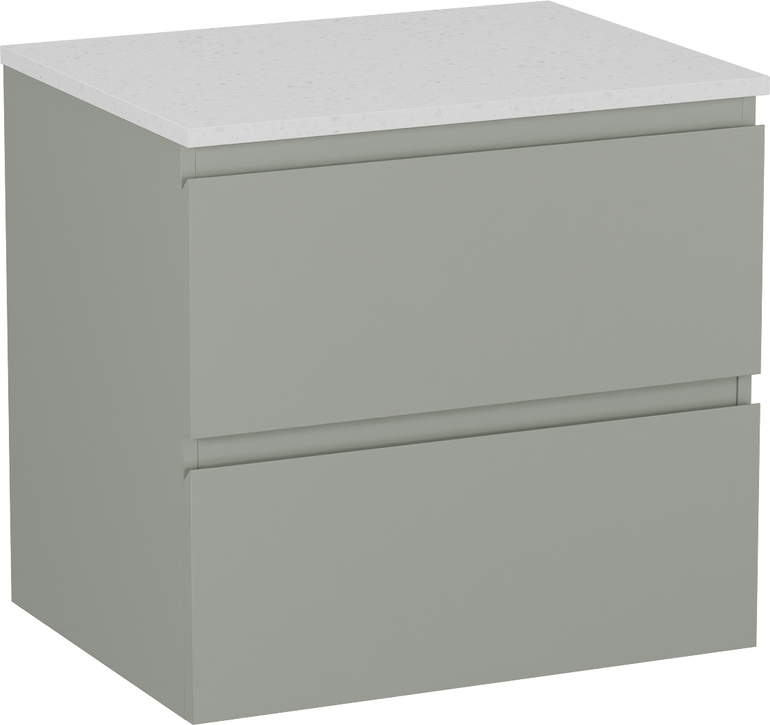 Linie Lado zwevend badmeubel 60 x 46 cm greige met Lado enkel wastafelblad in melamine terrazzo wit