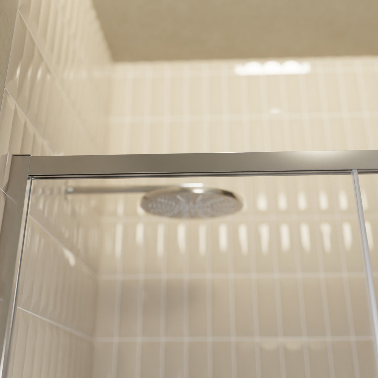 Balmani Senses Design douche schuifdeur links 160 cm x 210 cm Helder glas met matte strook glas, Chroom profielen