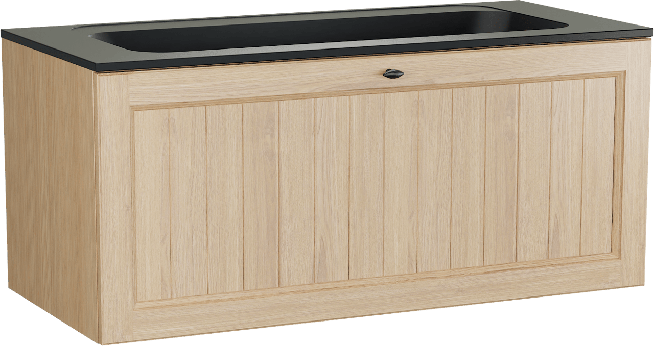 Balmani Lemon zwevend badmeubel 120 x 55 cm, fineer naturel eiken met Tablo Strada enkele wastafel voor 2 kraangaten in mat zwart