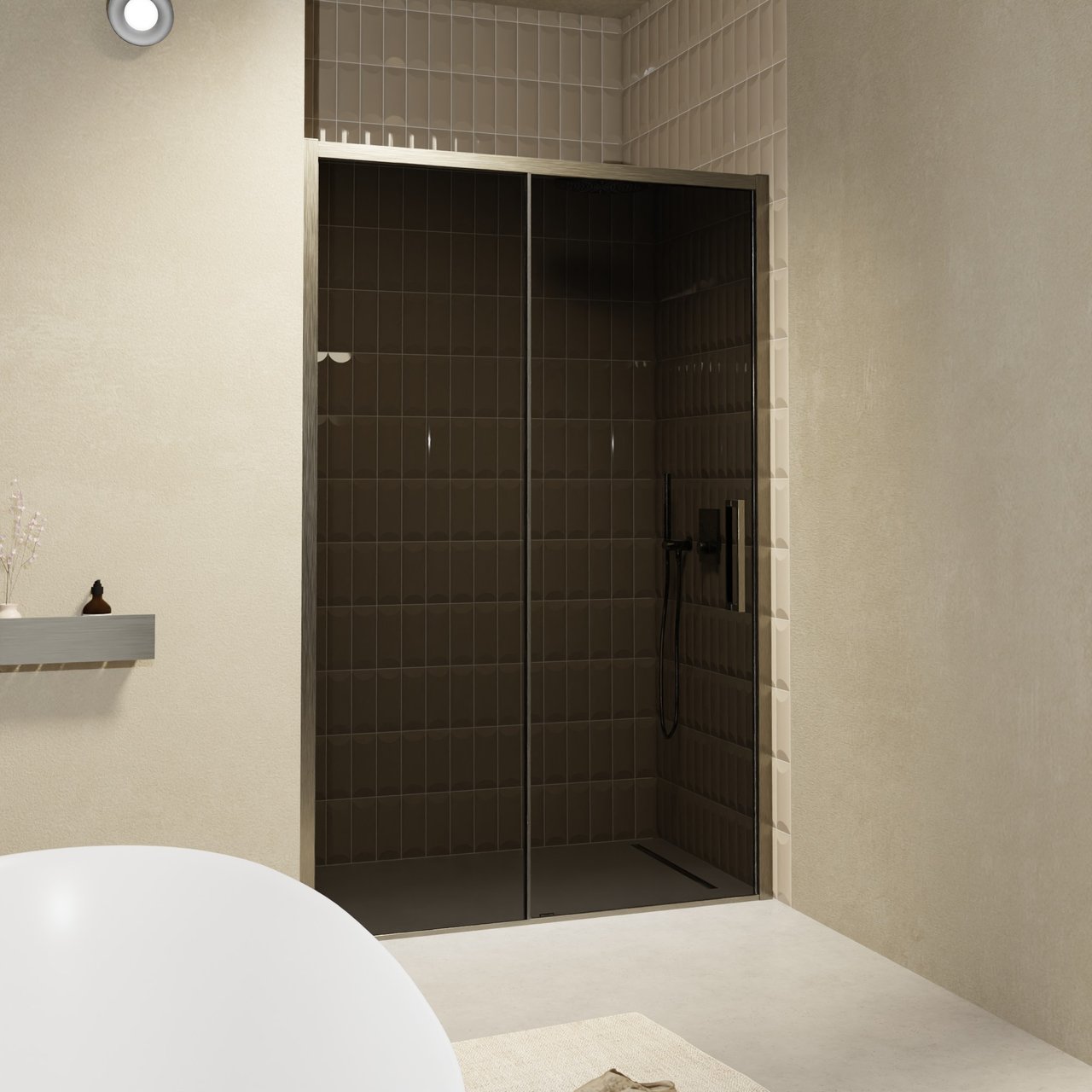Balmani Senses Design douche schuifdeur omkeerbaar 140 cm x 210 cm Rookglas, Brushed GunMetal profielen, met coating