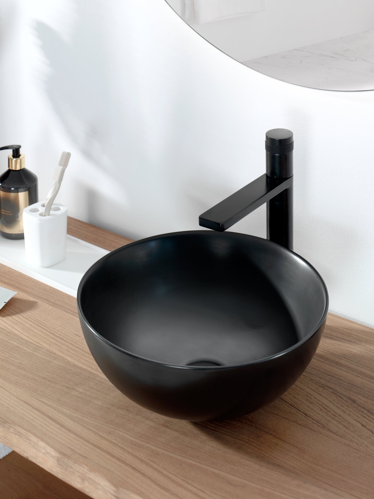 Luca Varess Supra vasque à poser porcelaine Noir Mat rond Ø 36 cm