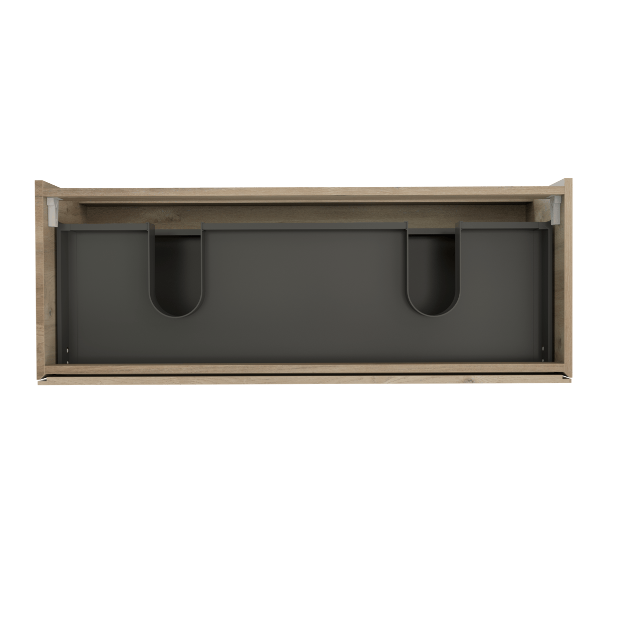 Storke Edge hängender Waschbeckenunterschrank: 120 x 46 cm, Eiche rustikal, 2 Schubladen, 2 Siphonaussparungen