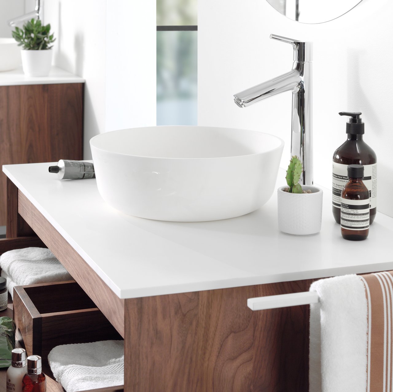Balmani Zone Aufsatzwaschbecken: Solid Surface, matt, rund, Ø 35 cm