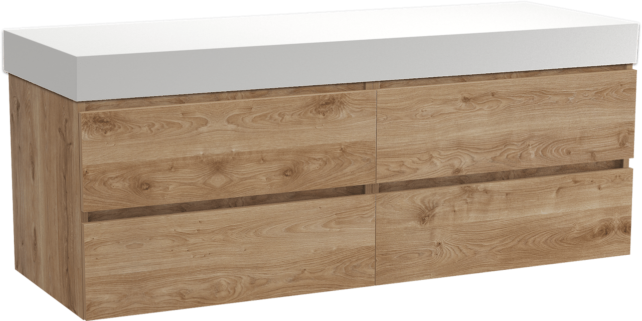 Balmani Lucida meuble salle de bains suspendu 150 x 55 cm chêne brut avec Dominus tablette simple ou double en solid surface blanc mat