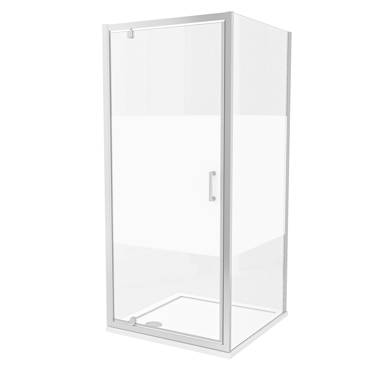 Luca Varess Vidor paroi de douche avec porte pivotante et paroi latérale fixe 90 x 90 cm verre transparent avec bande matte profil chrome brillant