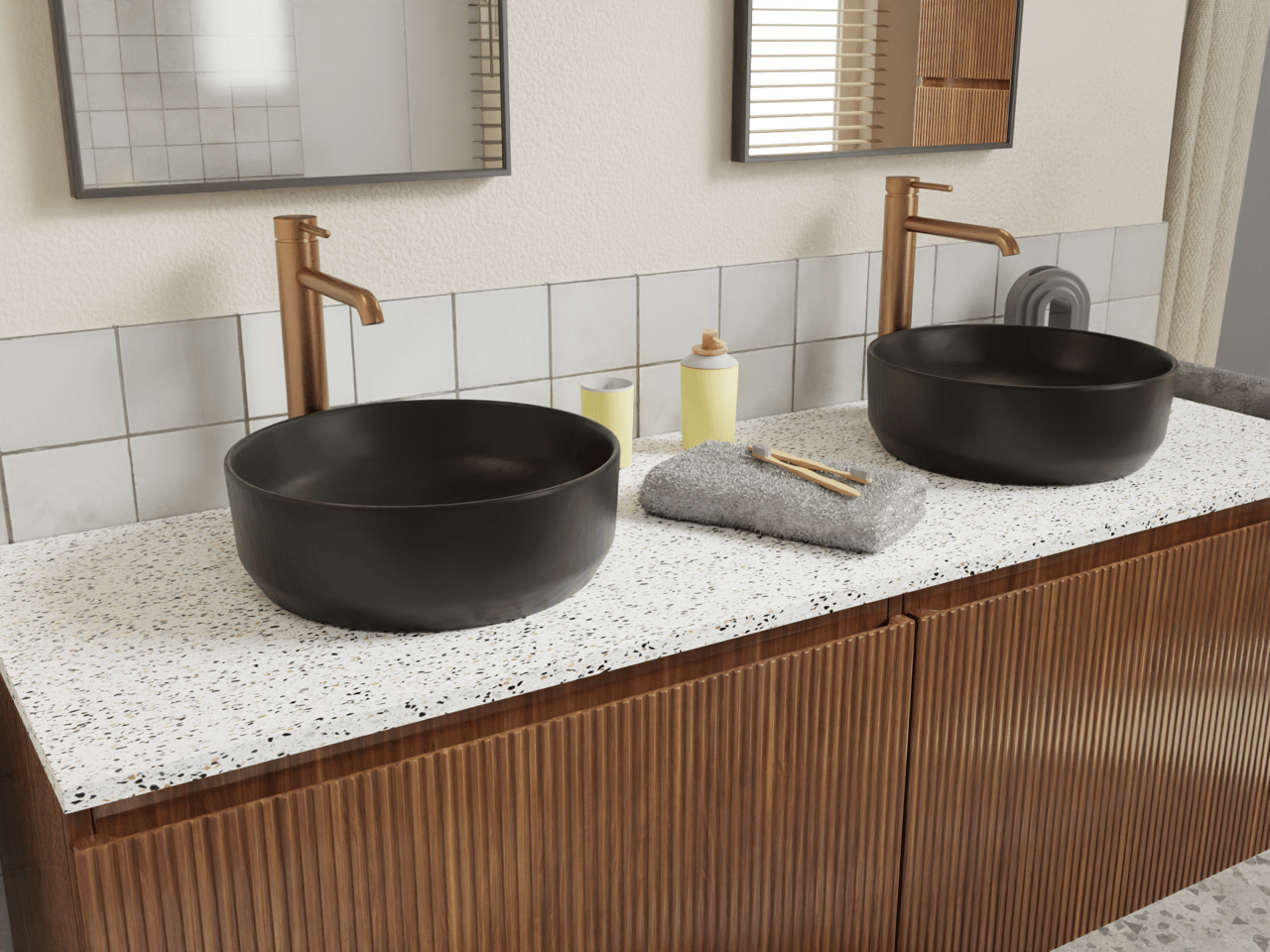 Storke Ribs meuble sous-lavabo suspendu 75 x 52 cm noyer 2 tiroirs