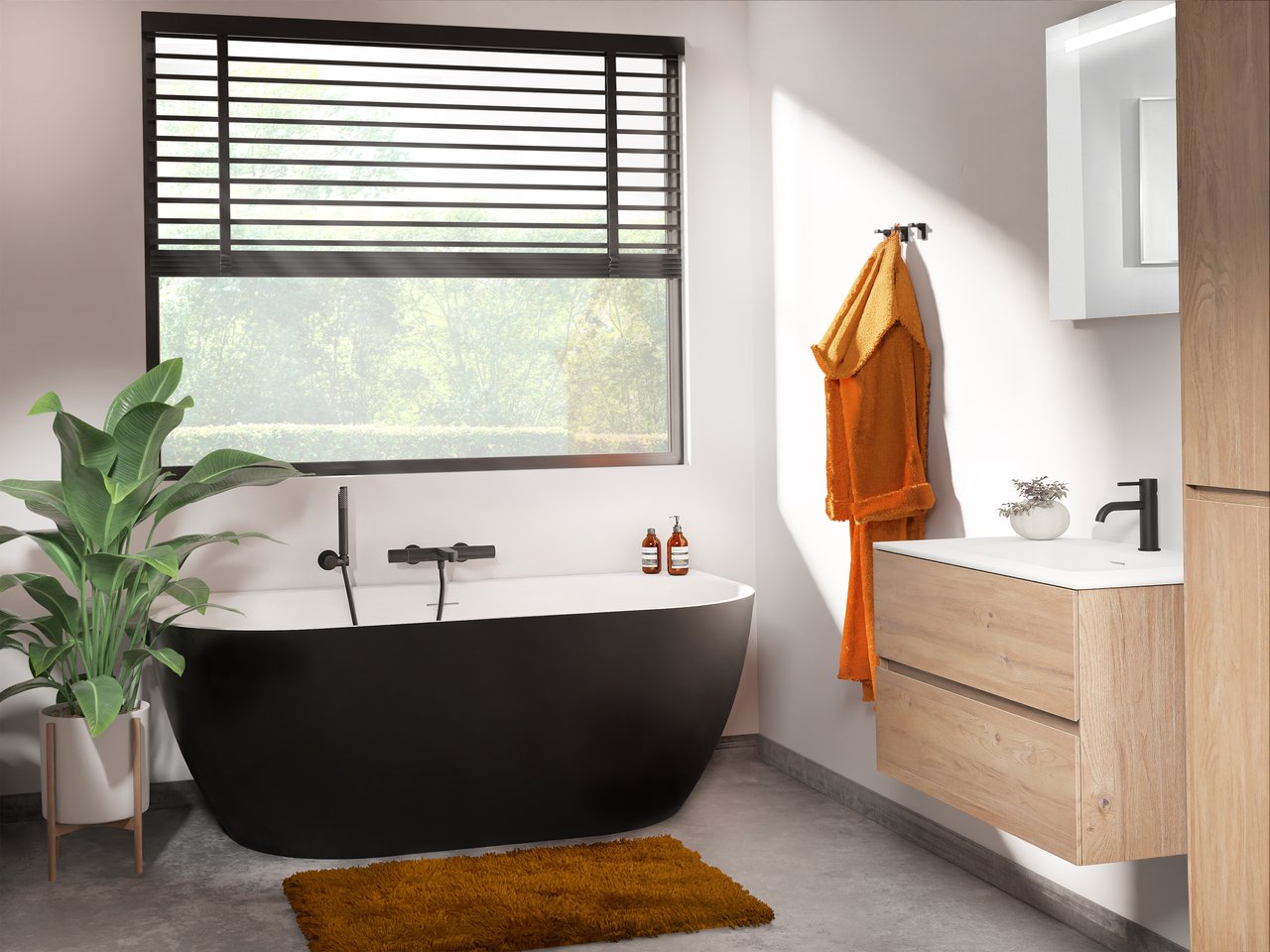 Luca Varess Otello 2-Personen halb freistehende Badewanne: 170 x 80 cm, Acryl, Schwarz Matt