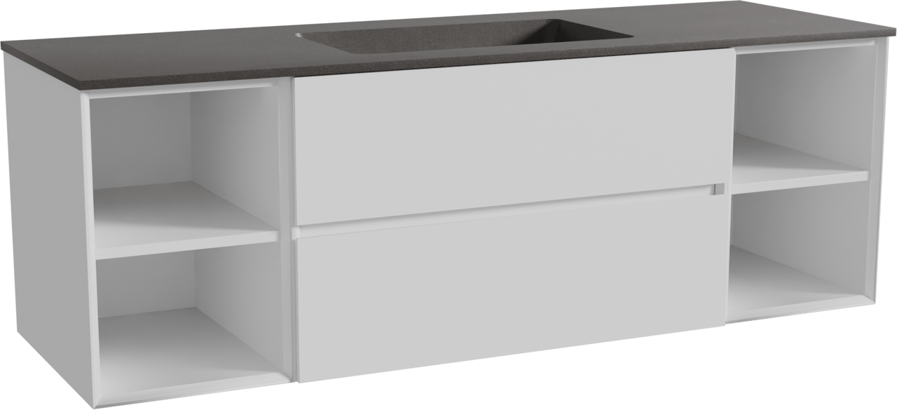 Storke Edge zwevend badmeubel 155 x 52 cm mat wit met Scuro enkele wastafel in kwarts mat zwart
