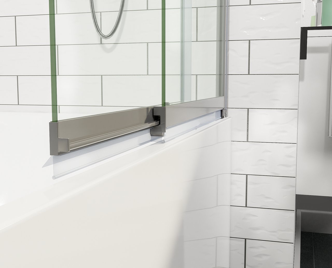 Luca Varess Vetras erweiterbare Badewannenaufsatz 100 cm, Klarglas, Silber Profil