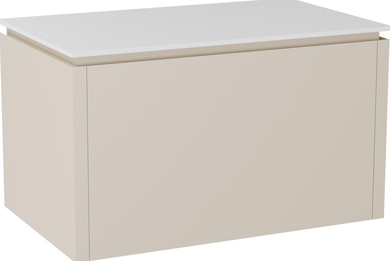 Balmani Eclips zwevend badkamermeubel 90 x 55 cm Sandbeige met Stretto enkel tablet in Solid Surface mat wit