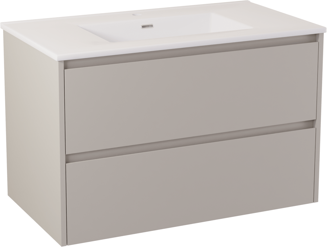 Storke Seda meuble salle de bains suspendu 95 x 52 cm soie grise avec Kera double vasque en céramique blanc brillant, bonde incluse