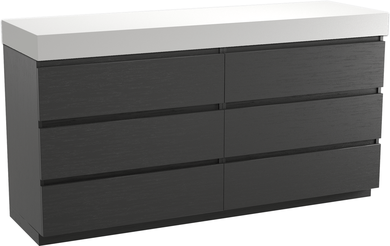 Balmani Lucida meuble salle de bains à poser 180 x 55 cm chêne noir avec Dominus tablette simple ou double en solid surface blanc mat