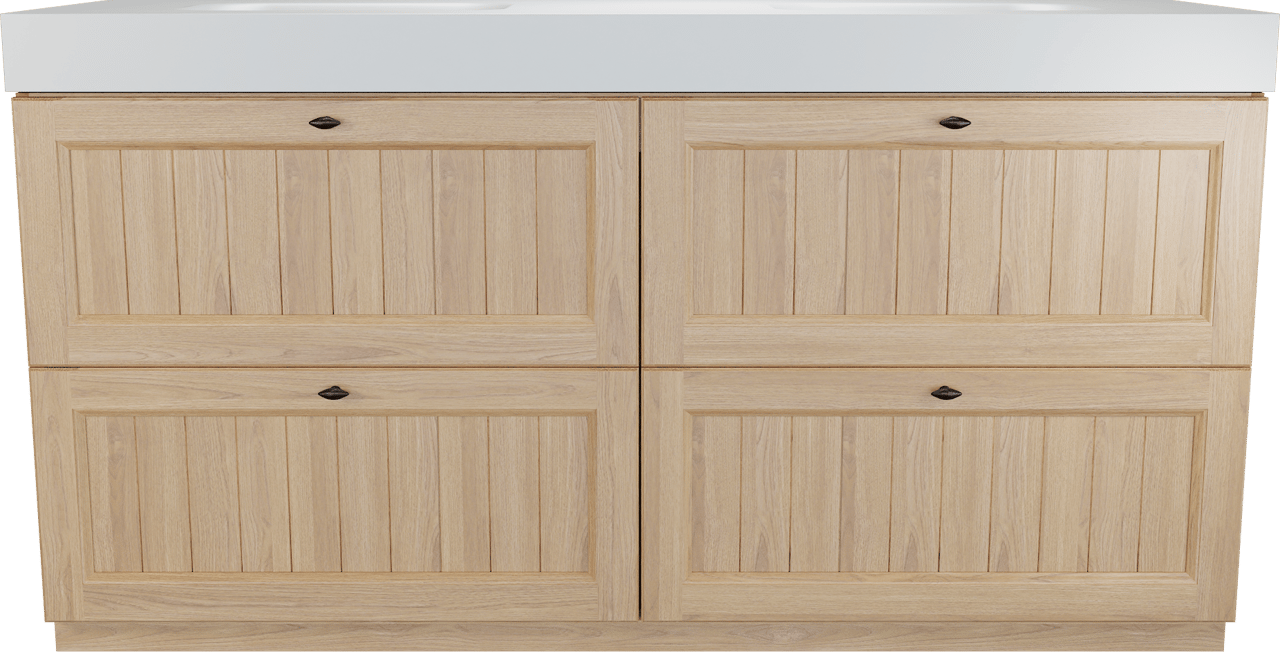 Balmani Lemon staand badkamermeubel 180 x 55 cm, fineer natuur eik met Arcato dubbele wastafel in mat wit