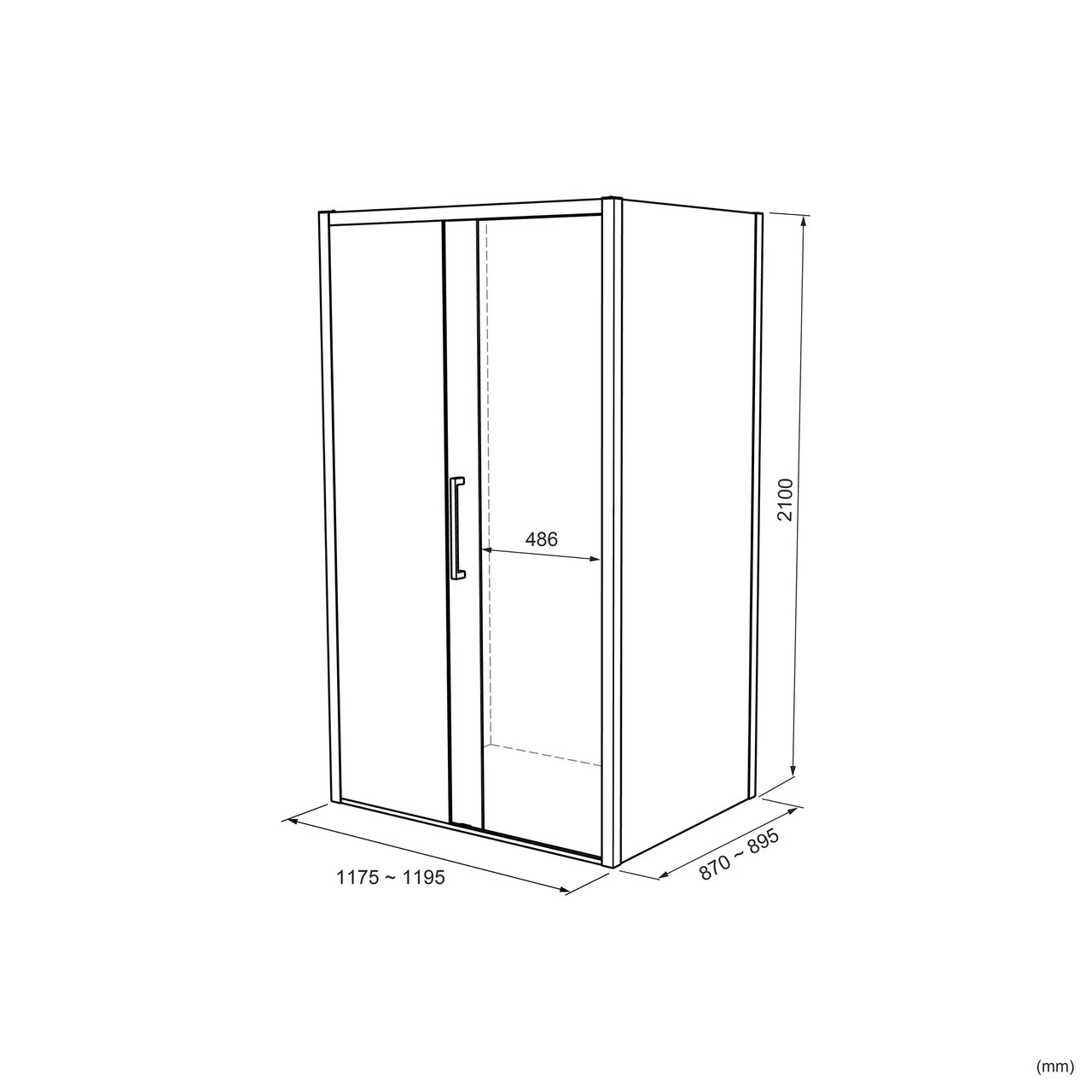 Balmani Senses Design douche d'angle avec porte coulissante à gauche et paroi latérale fixe, 120 x 90 cm, Verre transparent, Profil Chrome brillant, coating inclus