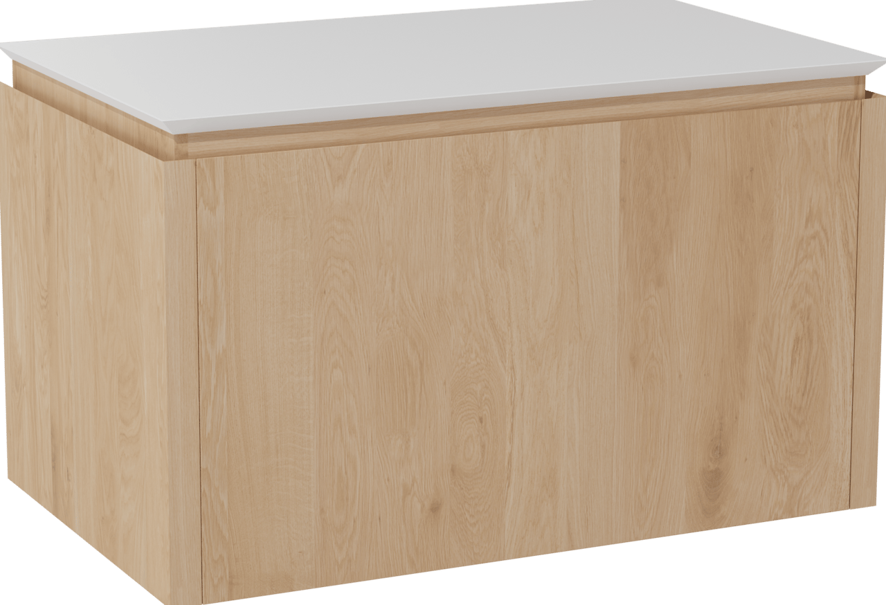 Balmani Eclips meuble salle de bains suspendu 90 x 55 cm Chêne naturelle avec Eclips tablette simple en Solid Surface blanc mat