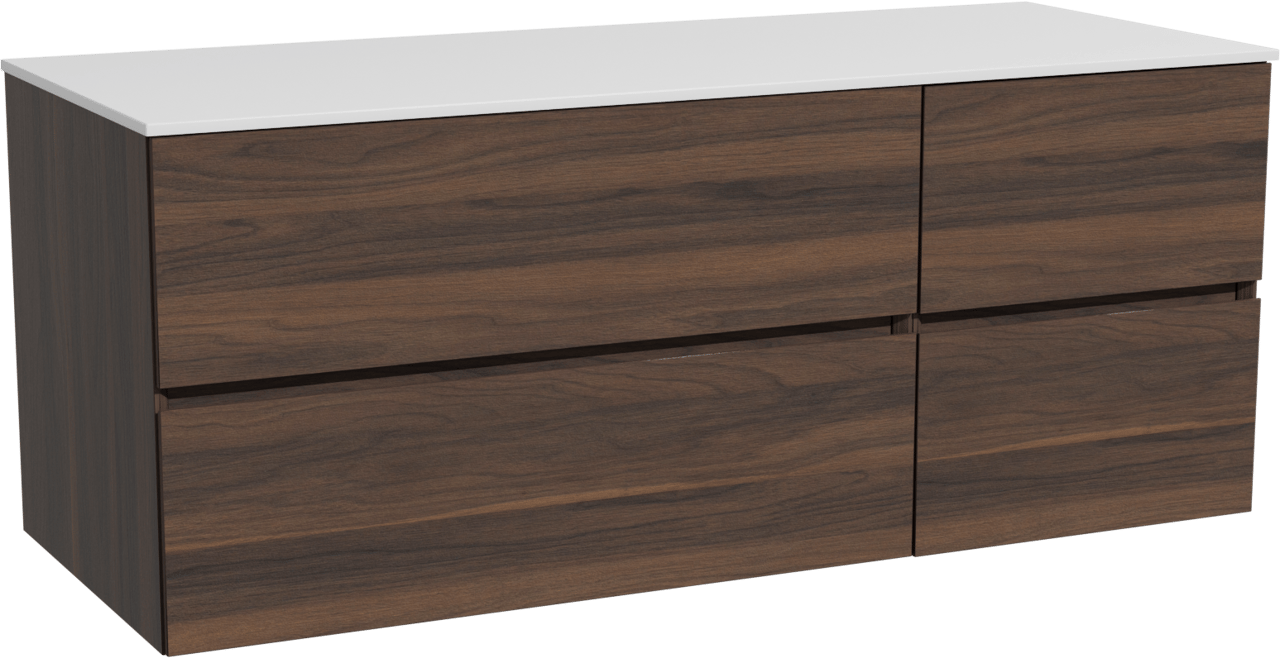 Storke Edge zwevend badkamermeubel 130 x 52 cm notelaar met Tavola enkel of dubbel tablet in solid surface mat wit