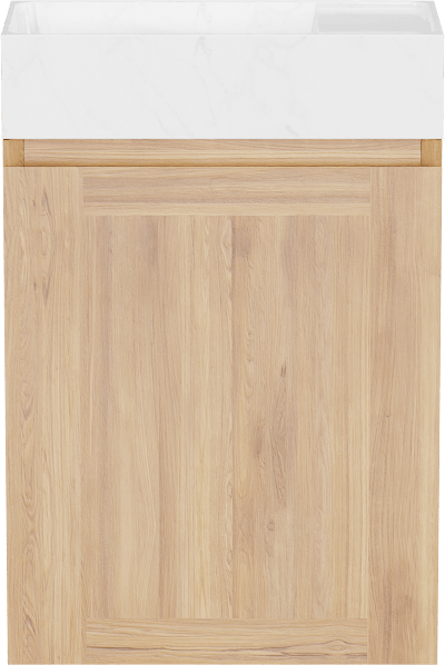 Balmani Mitra hängendes WC-Möbel-Set, 42 x 21 cm, Teak mit Dama Waschtisch in Carrara-Marmor