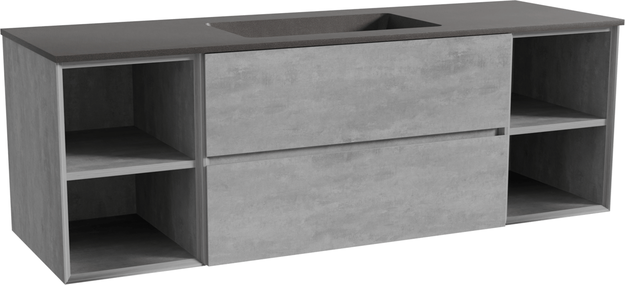Storke Edge zwevend badmeubel 155 x 52 cm beton donkergrijs met Scuro enkele wastafel in kwarts mat zwart