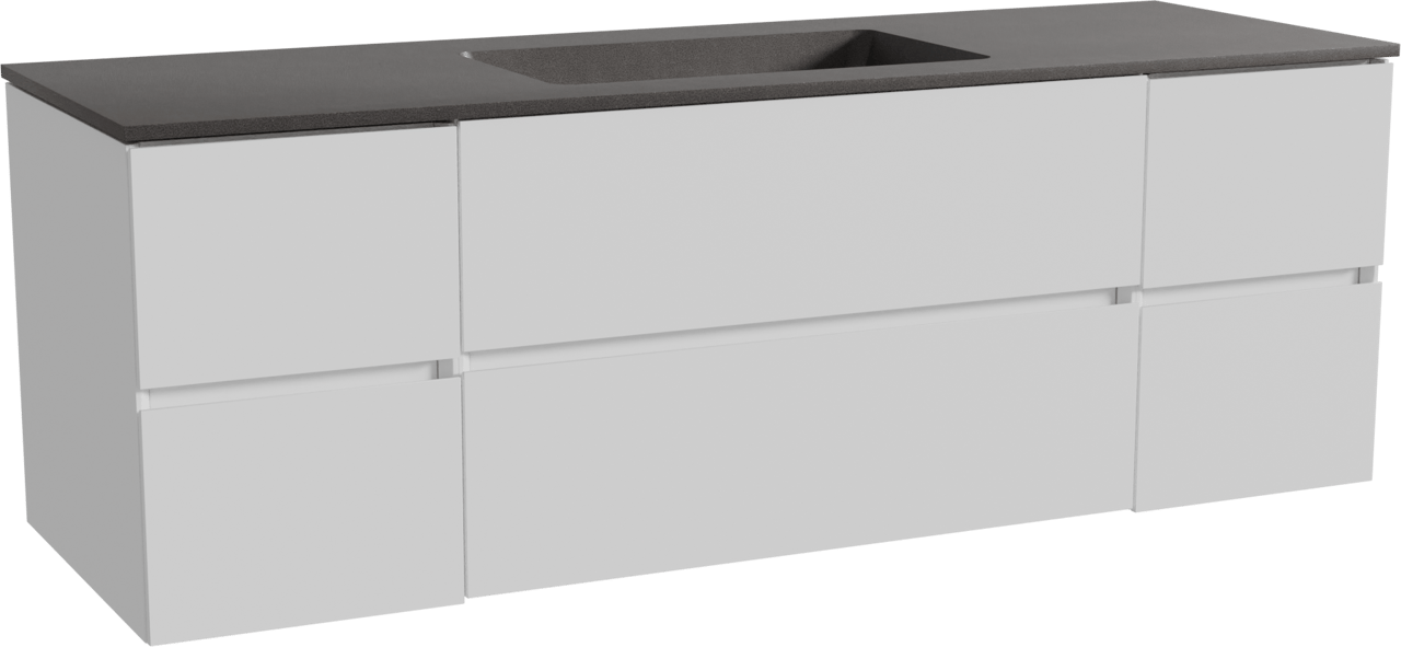 Storke Edge zwevend badmeubel 155 x 52 cm mat wit met Scuro enkele wastafel in kwarts mat zwart