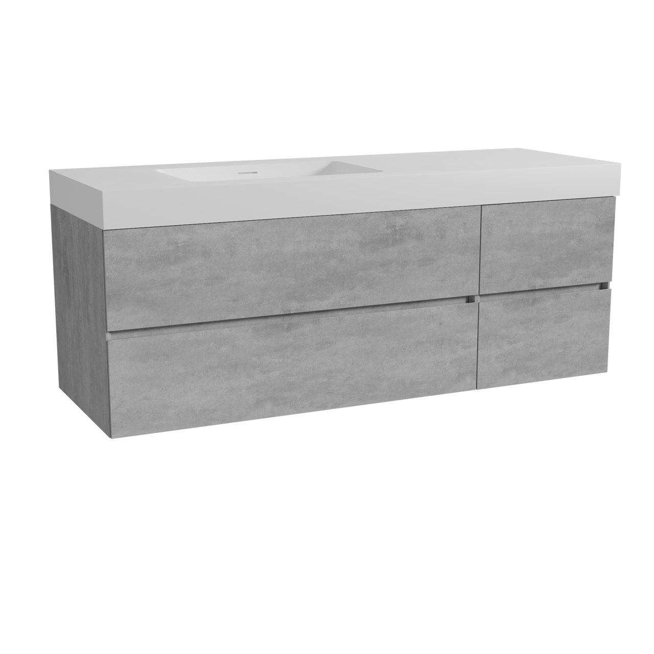 Storke Edge zwevend badmeubel 150 x 52 cm beton donkergrijs met Mata High asymmetrisch linkse wastafel in solid surface mat wit