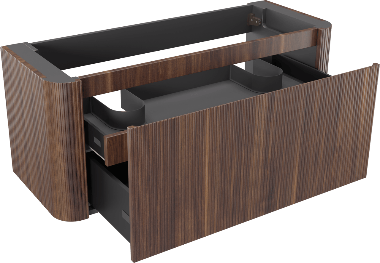 Storke Soft meuble sous-lavabo suspendu 120 x 46 cm Noyer 2 tiroirs Nervure sym. vert.