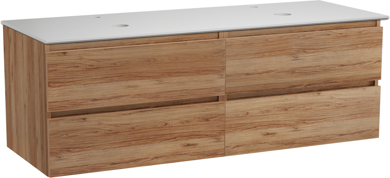 Balmani Lucida meuble salle de bains suspendu 150 x 55 cm teck avec Facetta tablette double en solid surface blanc mat