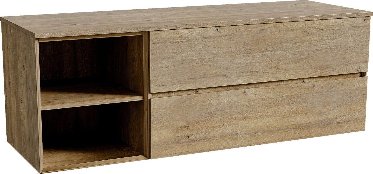 Storke Edge meuble salle de bains suspendu 150 x 52 cm chêne brut avec Panton tablette simple ou double en mélaminé chêne brut