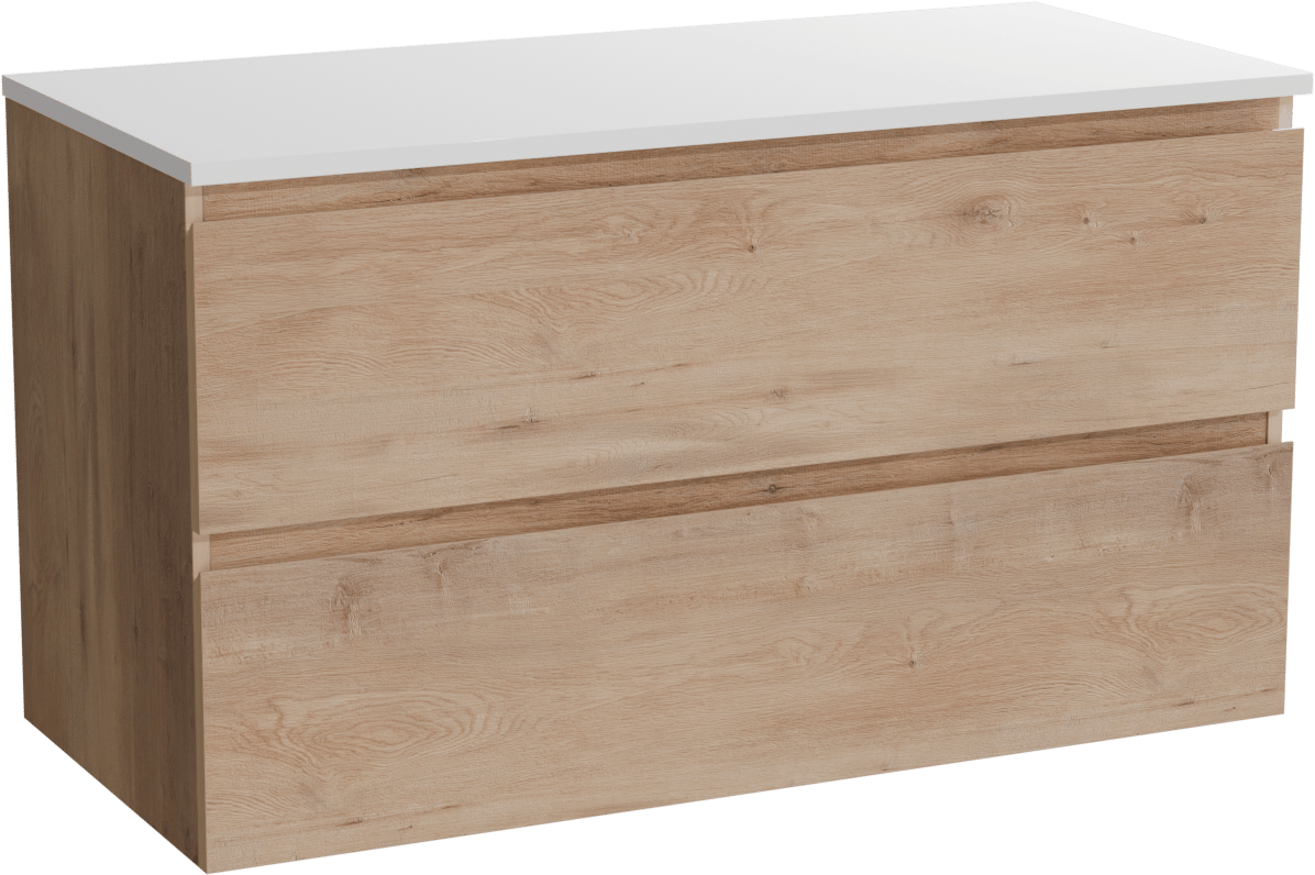 Linie Lado meuble salle de bains suspendu 100 x 46 cm chêne naturel avec Lado tablette simple ou double en marbre composite blanc mat