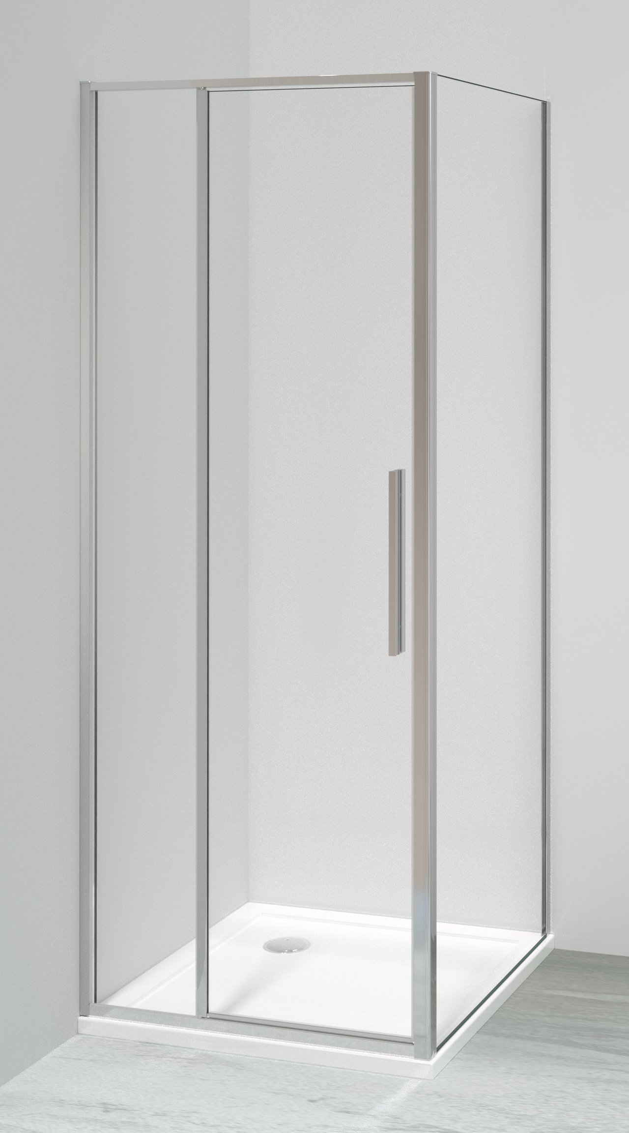 Luca Varess Morano paroi d'angle avec porte pivotante avec 2 panneaux latéraux fixes 80 x 80 cm verre transparent profil chrome brillant