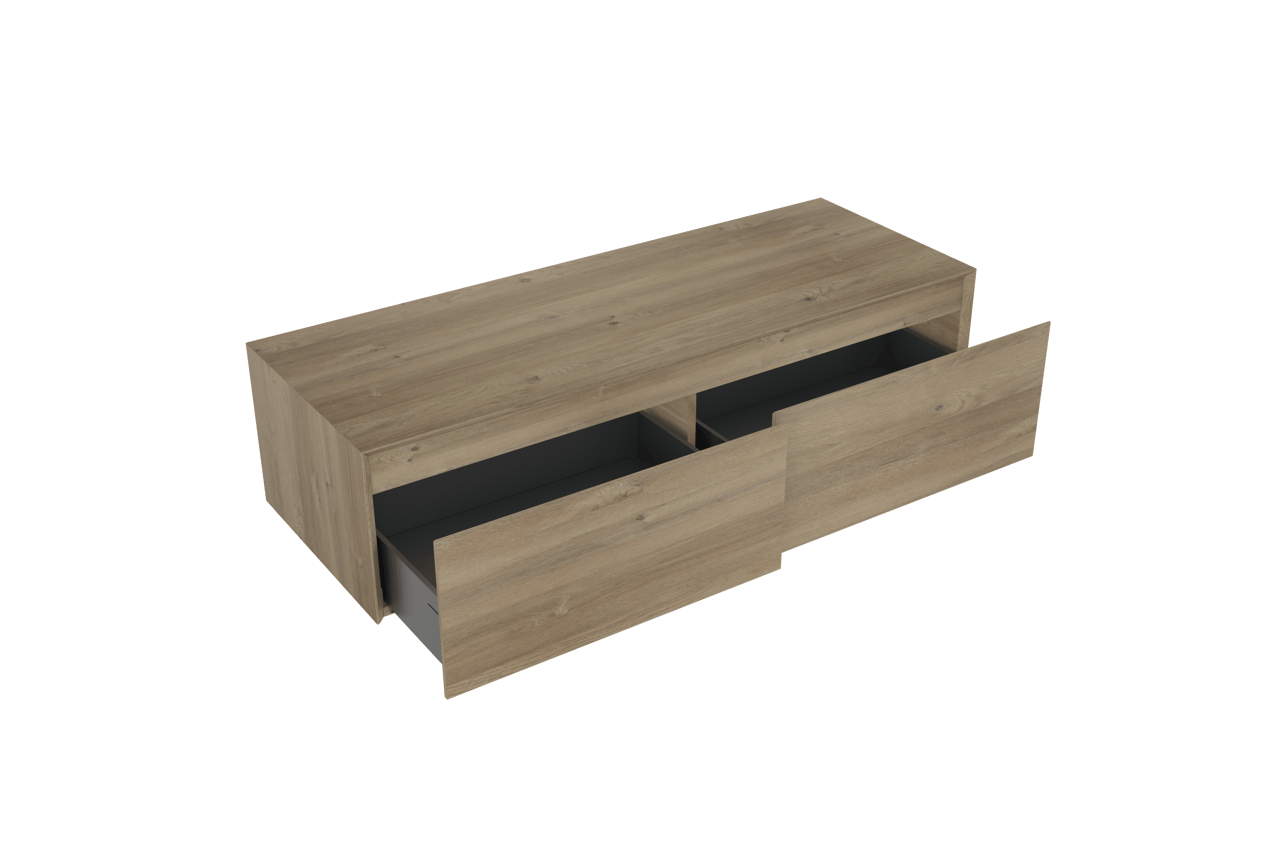 Storke Edge Modulo zwevende wastafelonderkast 130 x 48 cm ruwe eik 2 lades